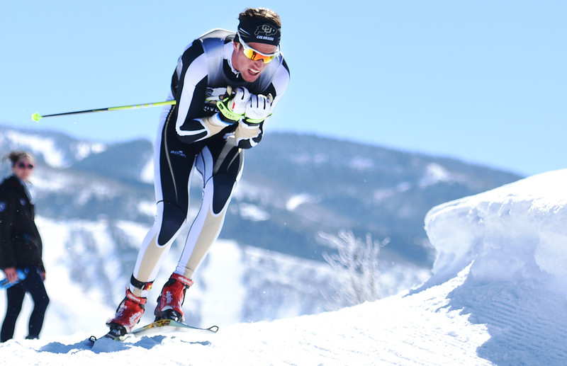 Mads Strøm of the University of Colorado racing to a initial area finish in the mens ten K freestyle race at the 2016 NCAA Skiing Championships in Steamboat Springs, Colo. (Photograph: CUBuffs/Buffzone.com)