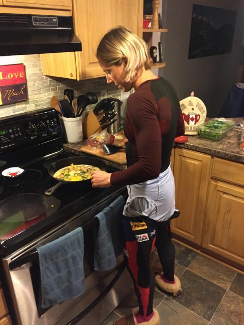 Kikkan Randall in the kitchen "getting ready and fueled" in the fall of 2014. (Photograph: Twitter)