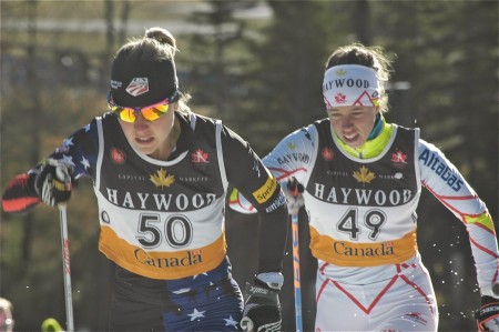 Ida Sargent (U.S. Ski Staff/CGRP) leads Perianne Jones (Canadian NST) in round two. The two went on to location initial and 2nd among women in the Frozen Thunder traditional sprint on Friday. (Photograph: Angus Cockney)