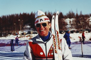 March 1991    Bjorn Lasserud of Minneapolis at World Masters Championships at Kincaid Park in Anchorage.   Lasserud, winner of more National and World Masters championships than most people can count, is equally noted for his coaching and inspiration to countless others, to start and stay in Nordic skiing. Photo: Peter Hale