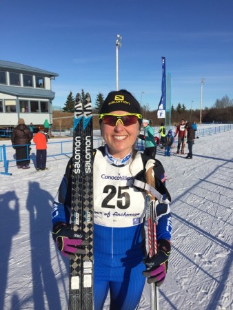 Holly Brooks (APU), following the Anchorage Tour at Kincaid Park on March 6, 2016. (Photo: Rob Whitney)