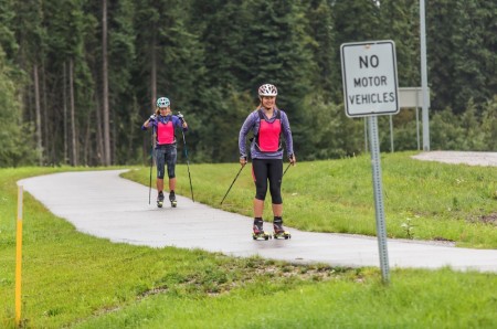 University of Alaska Fairbanks nordic skiers rollerskiing on campus last fall. (Photo: UAF)