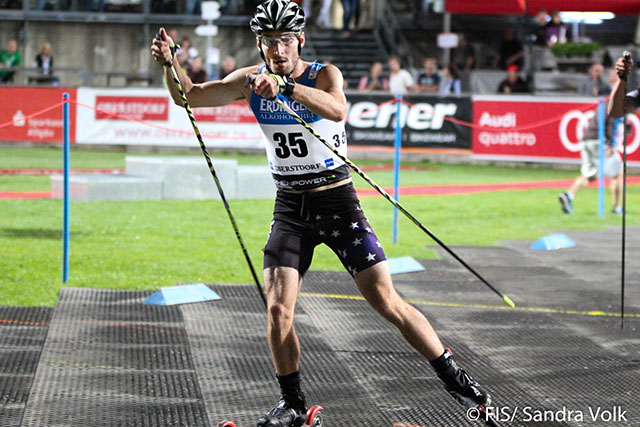 Taylor Fletcher in Oberstdorf, Germany during the FIS Nordic Combined Summer Grand Prix where he placed 15th overall in the series. (Photo: FIS/Sandra Volk)