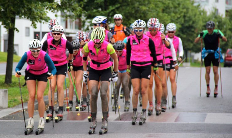 Americans with the Worldwide Junior Camp in Oslo, Norway, attempting with Norwegian ski staff members at the Statoil Headquarters in Holmenkollen. (Photograph: Bryan Fish)