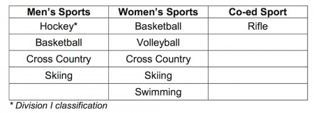 Table of 10 sports currently offered at University of Alaska Fairbanks (UAF), prior to its waiver request to the NCAA in November 2016. (photo: screenshot from UAF waiver request)