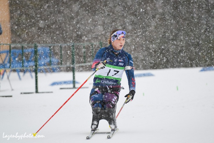 Oksana Masters (U.S. Paralympics Nordic A-group) during a snowy day in Craftsbury, Vt., at the U.S. Paralympics Sit Ski Nationals and Worldwide Paralympic Committee (IPC) Continental Cup from Jan. 6-9. (Photo: John Lazenby/Lazenbyphoto.com)