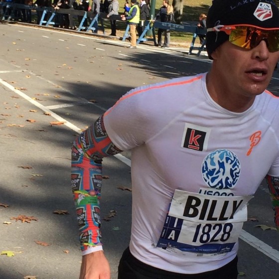 Billy Demong (US Nordic Combined) working in the NYC Marathon Sunday. (Photograph: Andrew Quinn) 