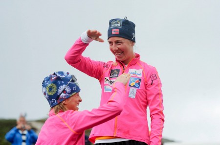 Liz Stephen and Kristen Størmer Steira congratulate each and every other following finishing very first and second in the 2014 Blink Festival opener. (Photograph: Skifestivalen Blink/Facebook)