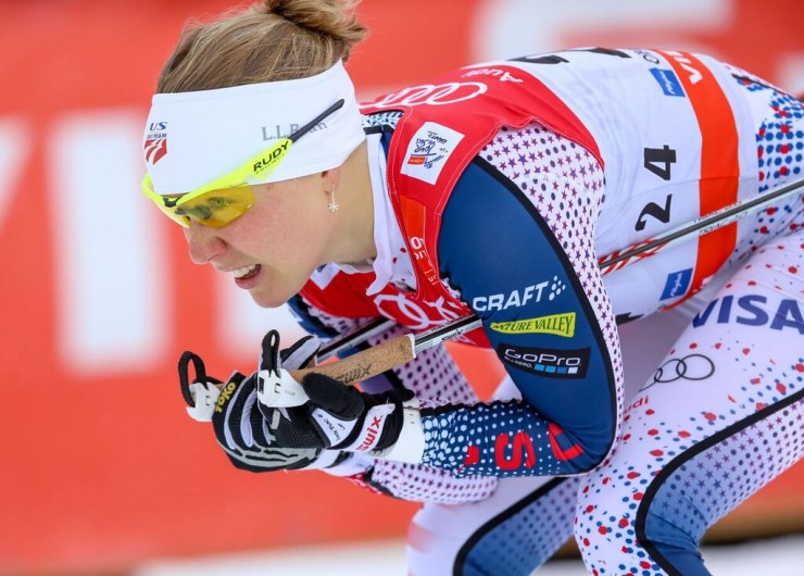 Ida Sargent ( U.S. Ski Staff) racing to third in her quarterfinal for 15th general at the one.2 k classic sprint at Stage 4 of the Tour de Ski in Oberstdorf, Germany. (Photograph: Marcel Hilger)