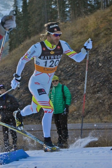 Devon Kershaw in the Frozen Thunder traditional sprint on Oct. 24 in Canmore, Alberta. He went on to win the ten.eight k freestyle race there on Oct. 27. (Photo: Angus Cockney)