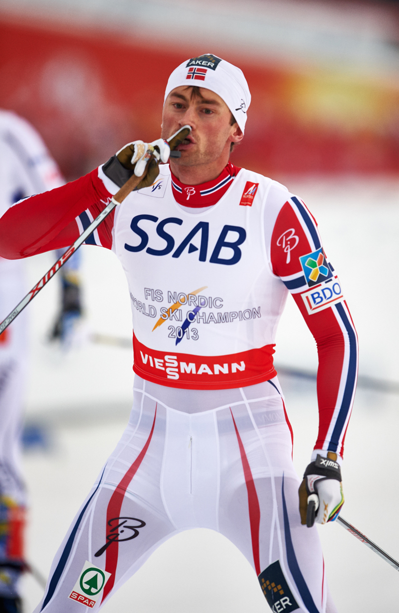 Petter Northug anchoring the Norwegian men's relay to gold at the 2015 Globe Championships in Falun, Sweden. As of Sept. 14, 2015, Northug is no longer element of the Norwegian crew and will not be in a position to compete on the World Cup or Tour de Ski this season. (Photograph: Fischer/NordicFocus)