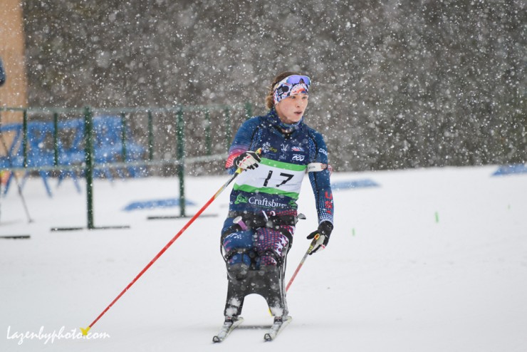 Oksana Masters (U.S. Paralympics Nordic A-team) during a snowy day in Craftsbury, Vt., at the U.S. Paralympics Sit Ski Nationals and Global Paralympic Committee (IPC) Continental Cup from Jan. 6-9. (Photo: John Lazenby/Lazenbyphoto.com)