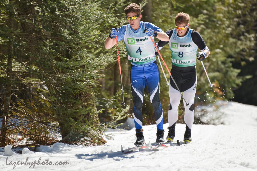 David Norris of Alaska Pacific University leads Kris Freeman of Crew Freebird for the duration of the men's 50 k at 2016 U.S. Distance Nationals on Saturday in Craftsbury, Vt. (Photo: John Lazenby/Lazenbyphoto.com)