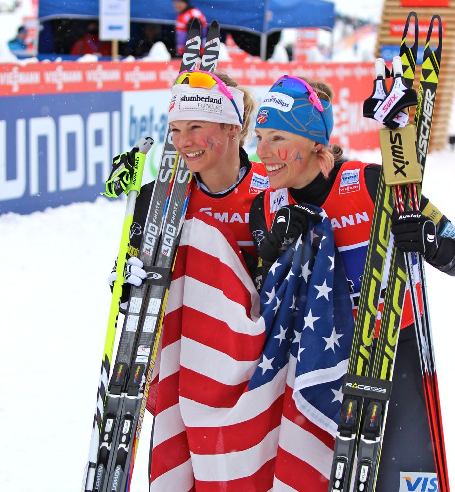 Jessie Diggins and Kikkan Randall, World Champions in the 2013 Team Sprint.