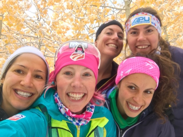 APU training mates, l-r: Chelsea Holmes, Kikkan Randall, Rosie Brennan, Rosie Frankowski, and Becca Rorabaugh. (Photo: Kikkan Randall)