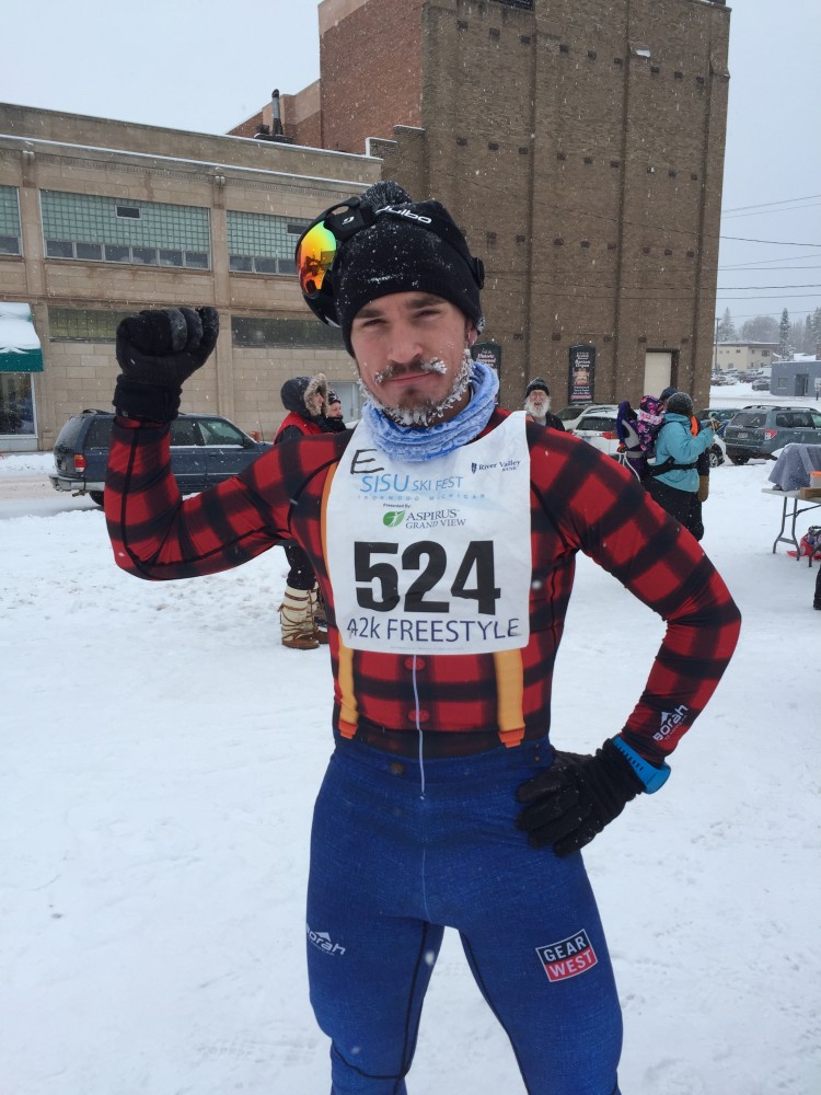 Matt Liebsch of Gear West/Salomon at the finish of the SisuSki Fest marathon (Courtesy Photo) 