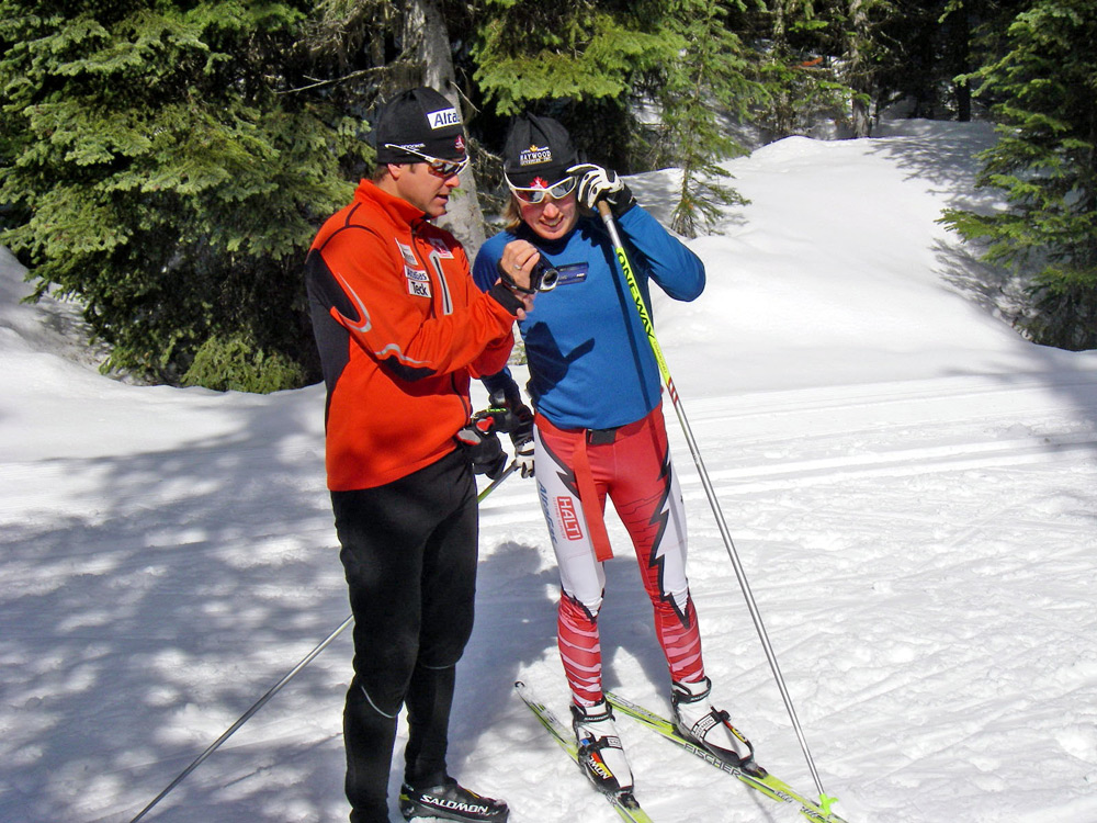 Eric de Nys coachingOlympic silver medalist Sara Renner at Silver Star in 2009. De Nys hopes to see far more medals in his new position with Biathlon Canada.