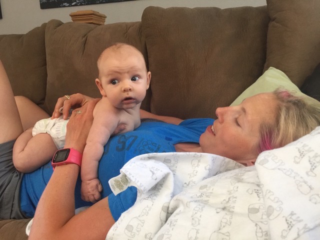 Kikkan Randall relaxing with her son, Breck. (Courtesy photo)