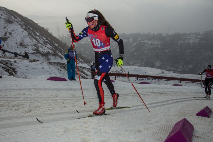 Julia Kern races the initial leg of the 4 x three.three k relay at the Junior World Championships in Almaty, Zazakhstan. The American crew would go on to spot eighth. (Photo: Logan Hanneman) 