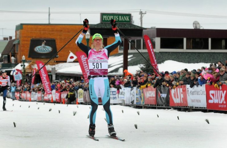 Caitlin Gregg wining the American Birkebeiner for a record 4th time! (Photograph USSA)