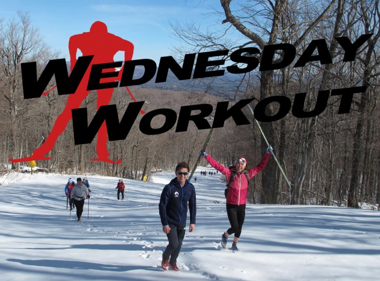 Katherine Ogden of the Stratton Mountain College and USST waves to the crowds throughout a hike-and-shred workout up and down the regional ski hill. (Photo: Sverre Caldwell)