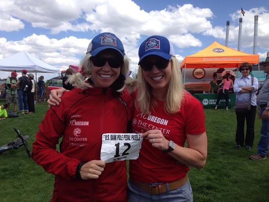 Sarah Max (r) with her "twin," Amanda Porino, her support person who surprised Max by dressing as her for the Pole Pedal Paddle on May 17. (Courtesy photo)