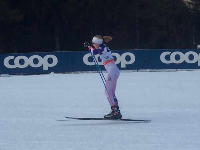 Annika Taylor racing for Excellent Britain in the World Cup freestyle sprint qualifier in Toblach, Italy. She positioned 54th. (Courtesy photo) 