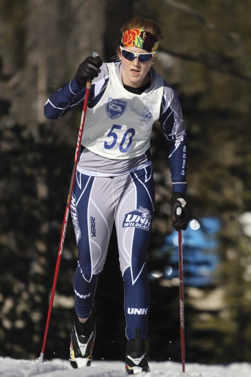 Annika Taylor, formerly of UNH, on her way to winning the women's 5 k at the 2013 Snowshoe Thompson Traditional at the Auburn Ski Club in Truckee, Calif. (Photo: Mark Nadell/macbethgraphics.com)