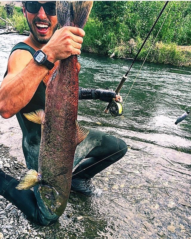 Ian Torchia says this was "one of my favorite moments of the summer...learning the salmon fly fishing ropes from Erik Bjornsen and David Norris after a big week of training on the glacier." (Courtesy photo)