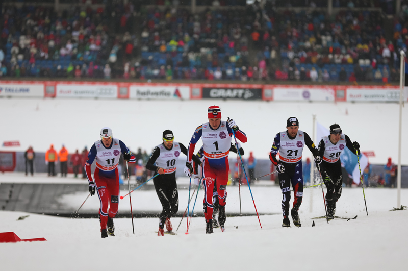 Americans Andy Newell (21) and Simi Hamilton (30) chase Norway's Pal Golberg up the very first of two climbs in the men's one.five k classic-sprint quarterfinal on Jan. 17 in Otepää, Estonia. (Photo: Fischer/NordicFocus)