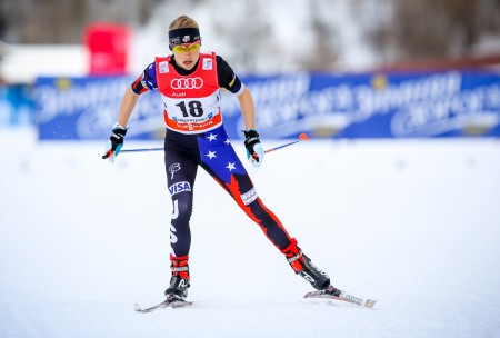 Liz Stephen was 26th in Sunday's ten-kilometer freestyle person start off in Östersund, Sweden. Here she is pictured racing in the 2015 Tour de Ski prologue in Oberstdorf, Germany. (Photograph: Marcel Hilger)