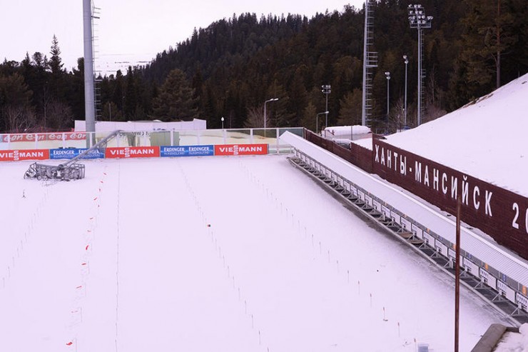 Sturdy winds led to the cancellation of Sunday's mass starts, the final races of the IBU World Cup season, following a light post fell onto the shooting assortment in Khanty-Mansiysk, Russia.(Photograph: IBU/Evgeniy Tumashov)