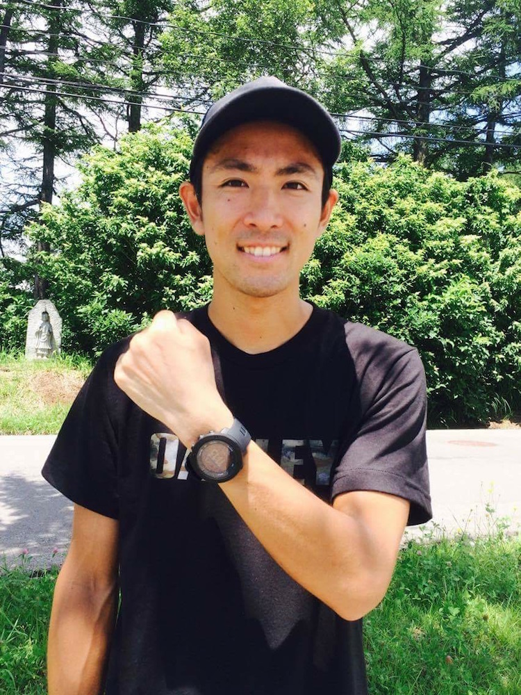 Japan's Akito Watabe, a 2014 Olympic silver medalist, showing off his Suunto Ambit heart rate monitor. 