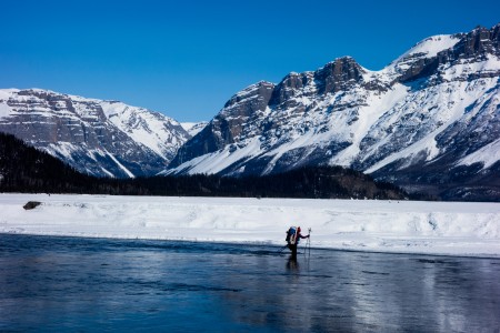 A racer in the AMWSC crosses the Nizina River on the first day. Photo: Seth Adams