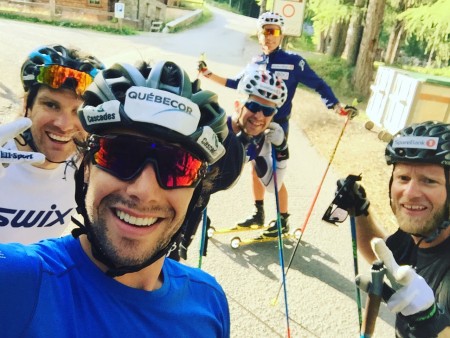 Martin Johnsrud Sundby of Norway (right) training with Canadian athletes in Livigno, Italy, earlier this month. (Photo: Alex Harvey/Instagram)