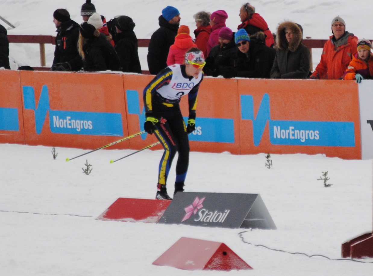 Madison Fraser (Team Hardwood) racing to 50th in the women's 10 k classic FIS race on Friday in Beitostølen, Norway. (Photo: Aleks Tangen)